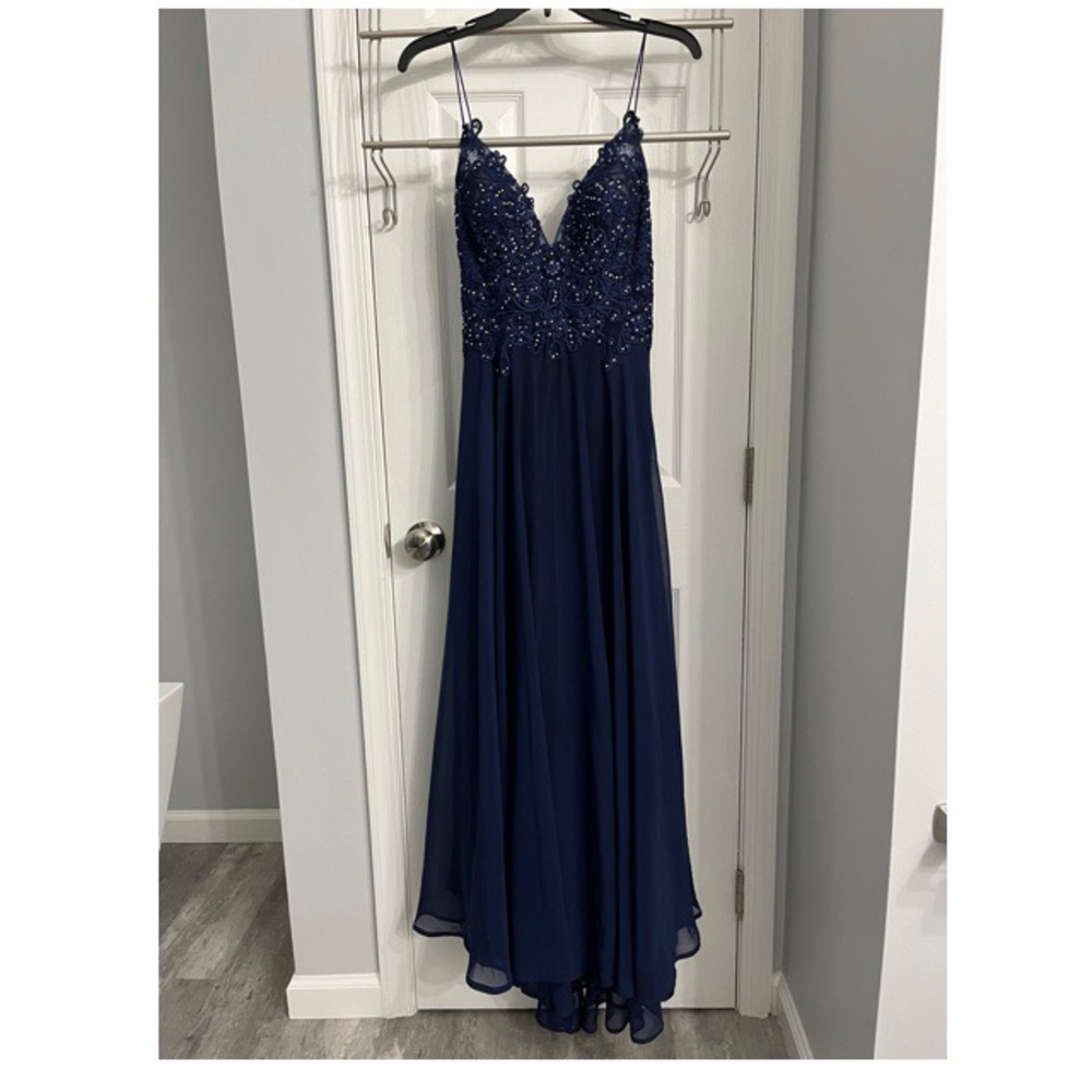 Navy Blue Embellished Prom Dress